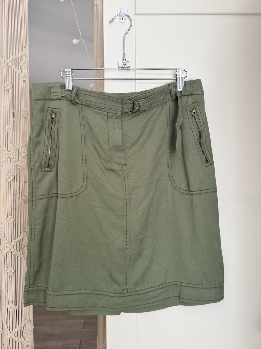 LOFT Olive Utility Mini Skirt with Belted Waist